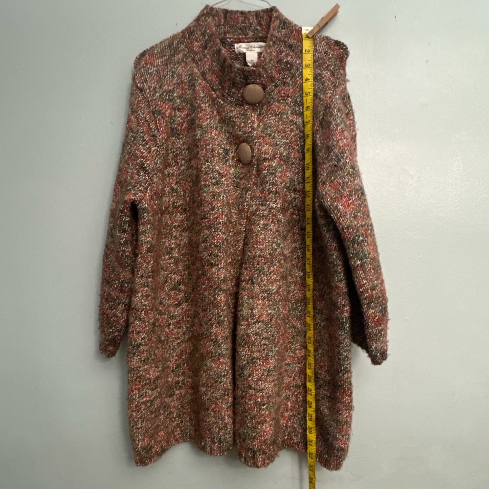 Marisa Christina Multicolor Tweed Knit Coat Sweater in Brown and Rust